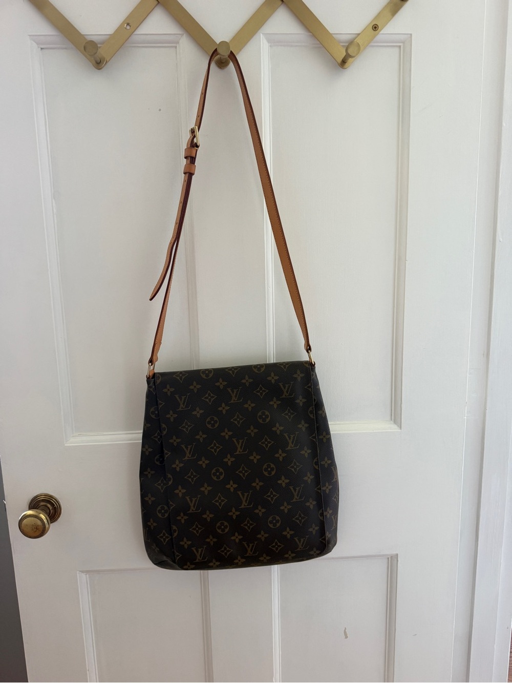 Louis Vuitton Monogram Canvas Shoulder Bag with Tan Strap